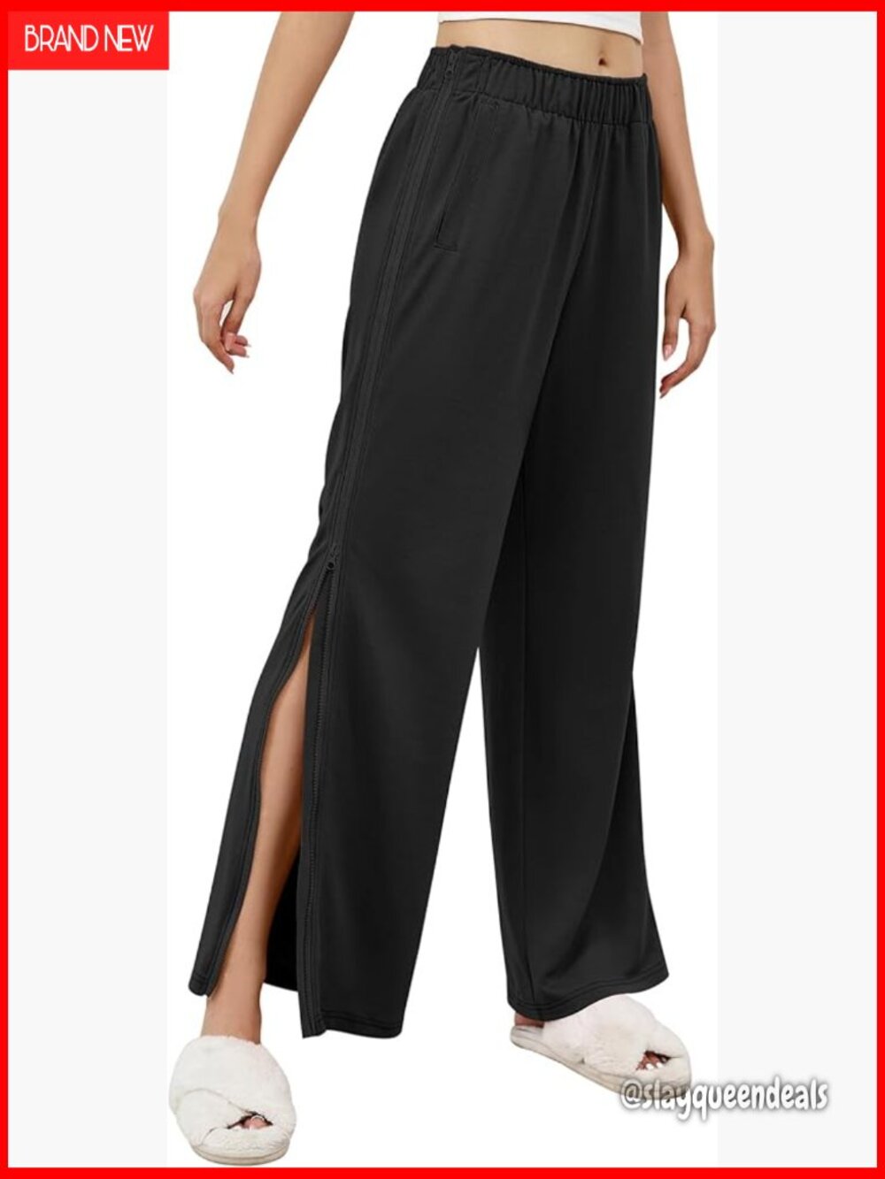 Tear Away Pants Full Open Sides Zip Off Post Surgery Sweatpants with Pockets